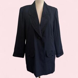 Vintage JB Collections Navy Beaded Scallop Collar Blazer — Size 16